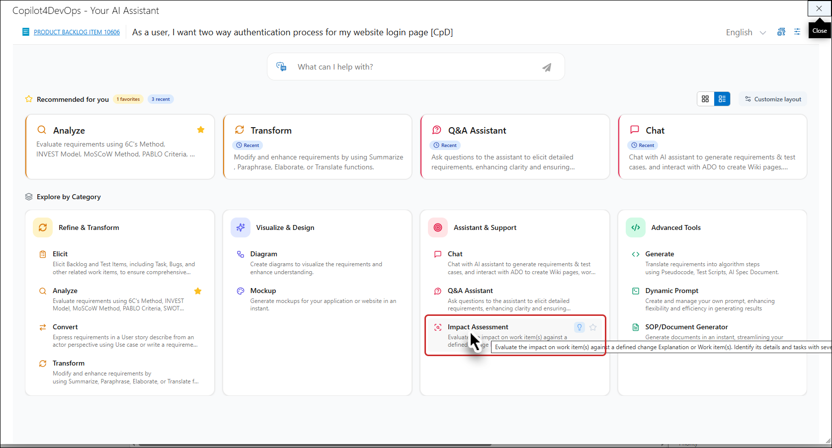 Impact Assessment menu item